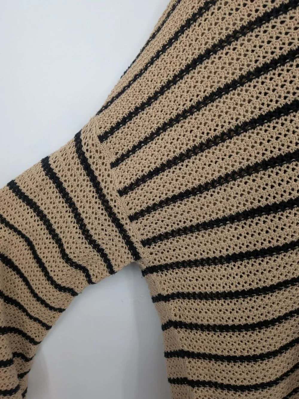 Crochet Open Knit V Neck Sweater Striped Oversized Boho Cottage Slouchy XXLarge